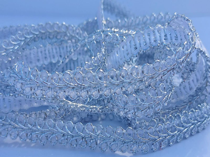 MONIDOOR 3/8 Inch Gimp Braid Trim 50 Yards for Upholstery Costume DIY Crafts (1314 Silver) - Image 2